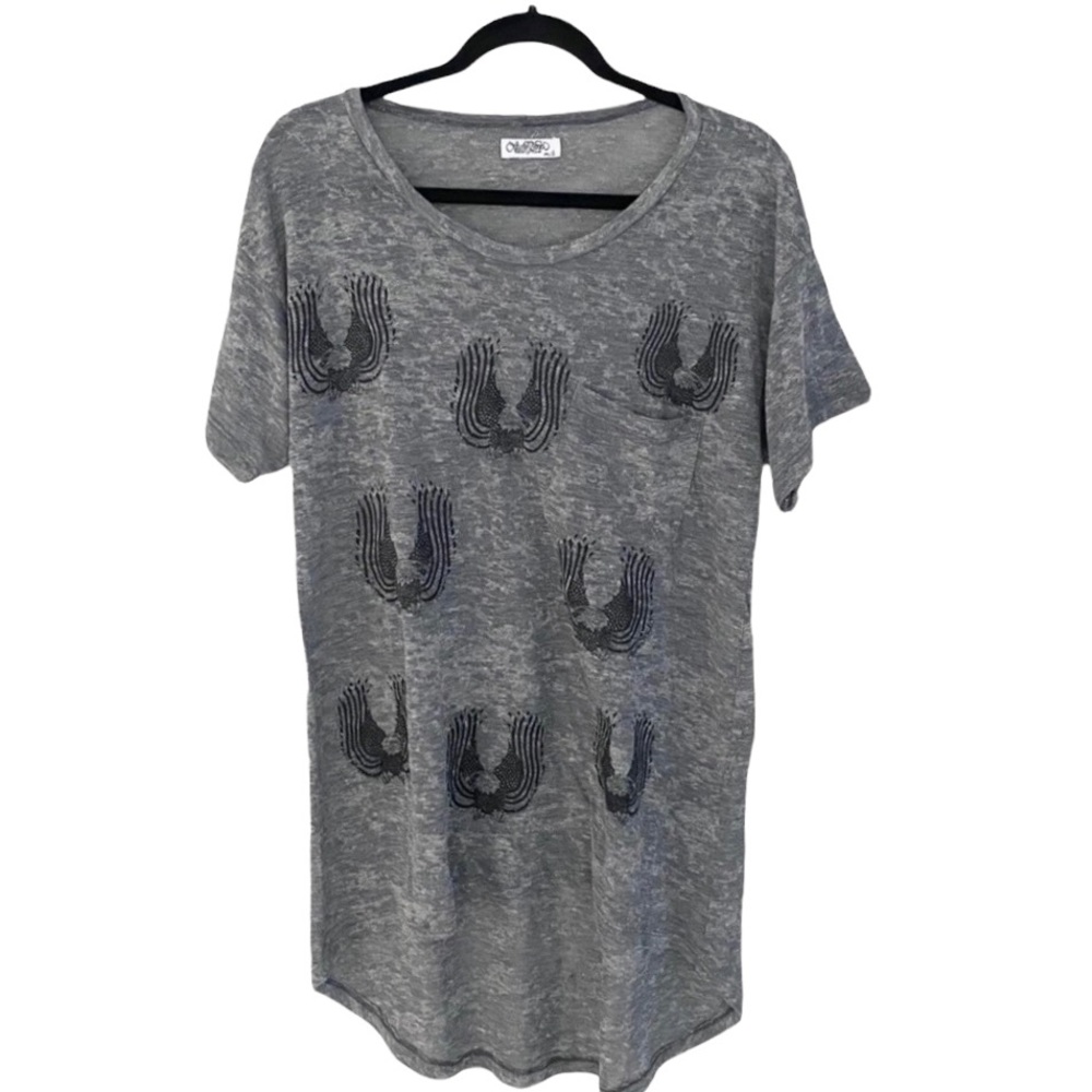 new Lauren Moshi ☻︎ Debbi Mini Eagle Pocket Tee ☻︎ Heather Grey Burnout ☻ M L - Picture 5 of 16